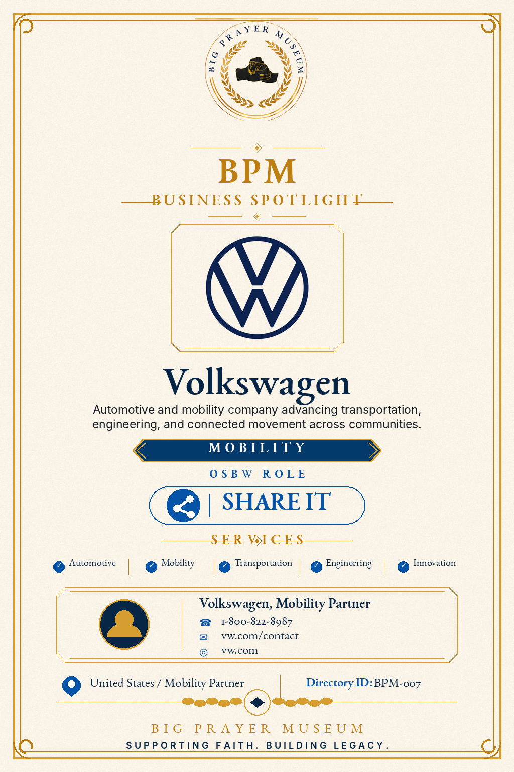 Volkswagen business card