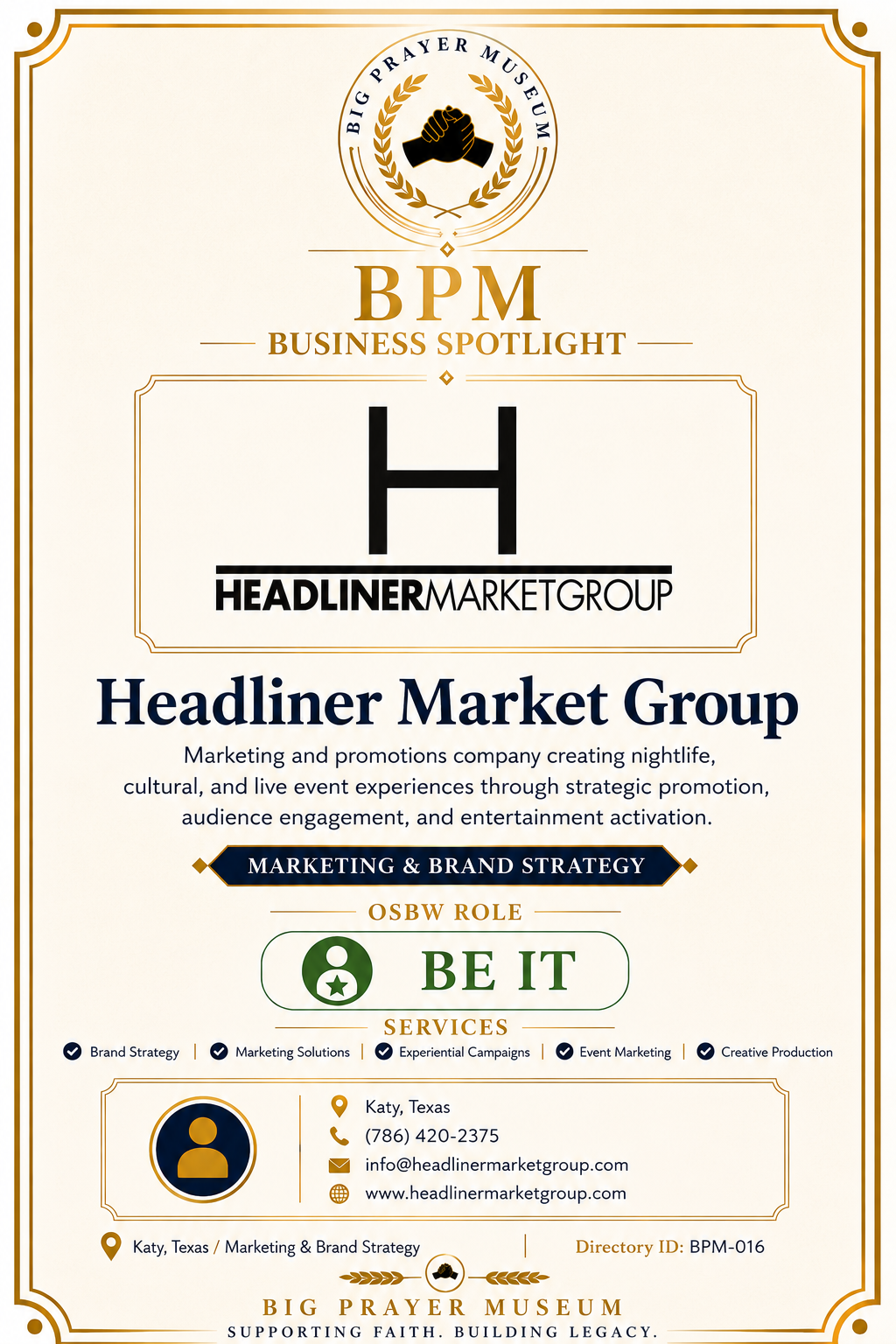 Headliner Market Group business card