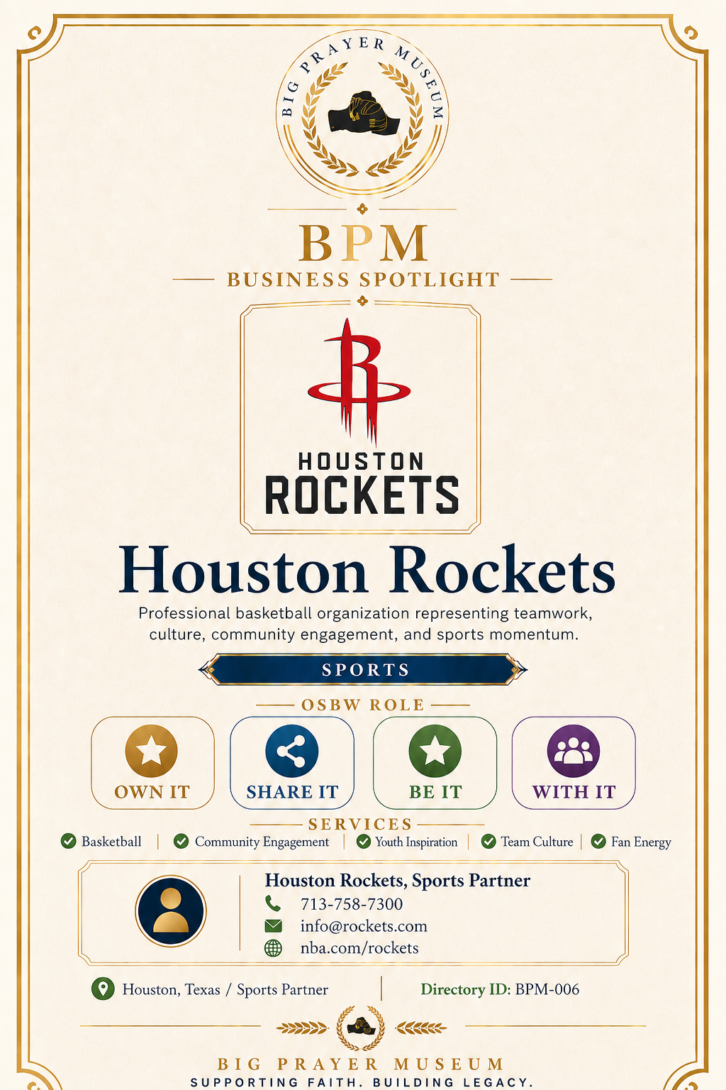 Houston Rockets business card