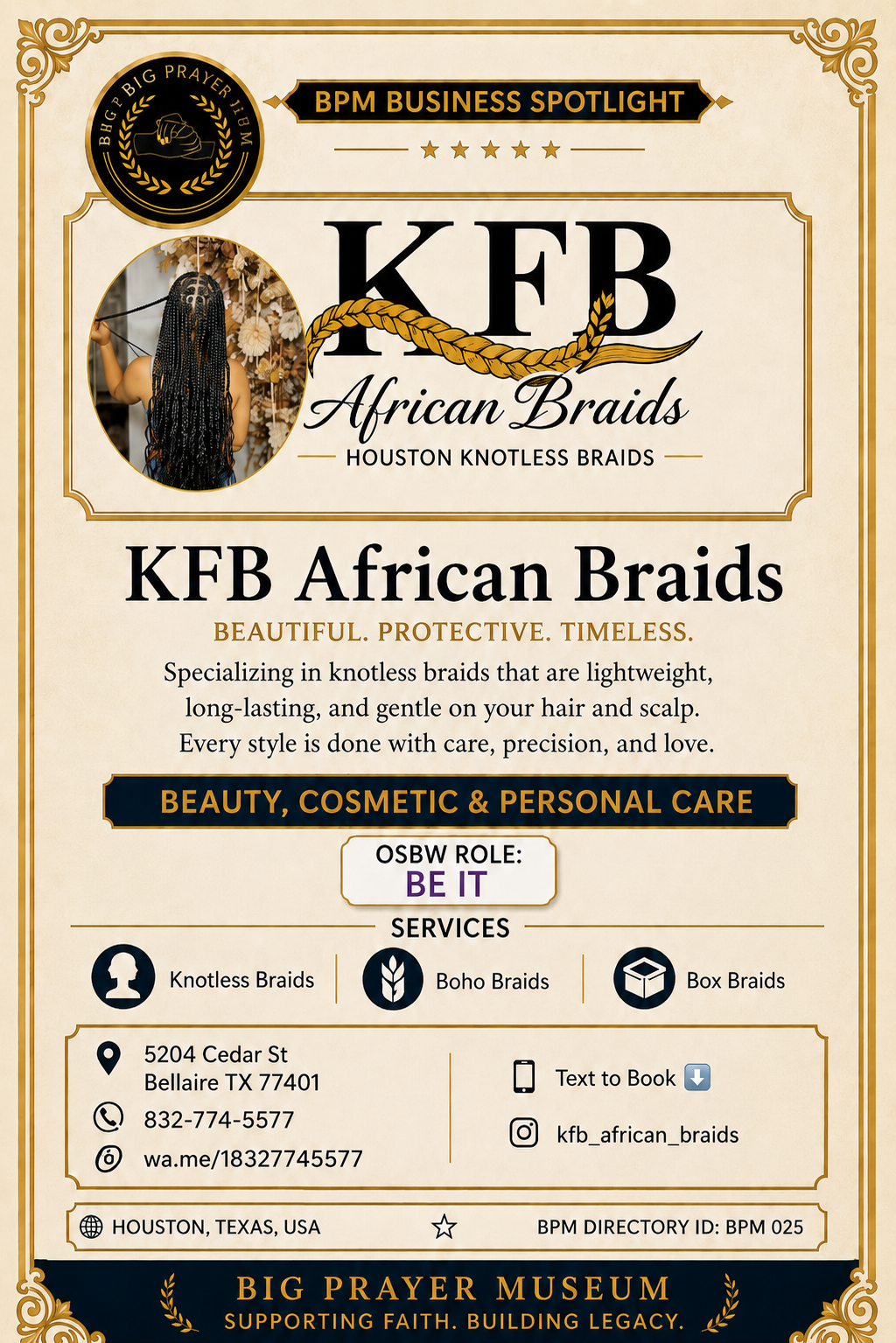 KFB African Braids business card