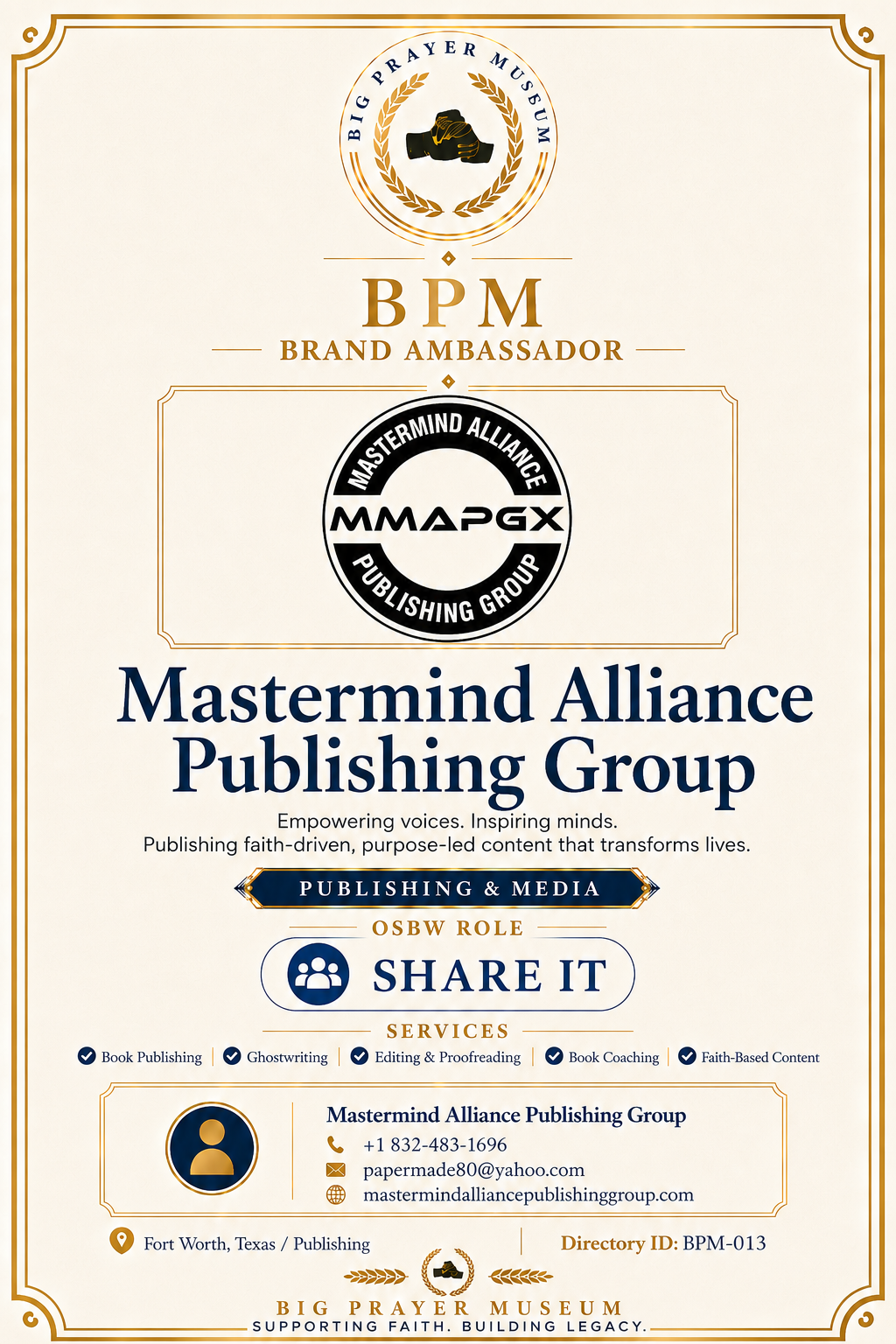 Mastermind Alliance Publishing Group business card