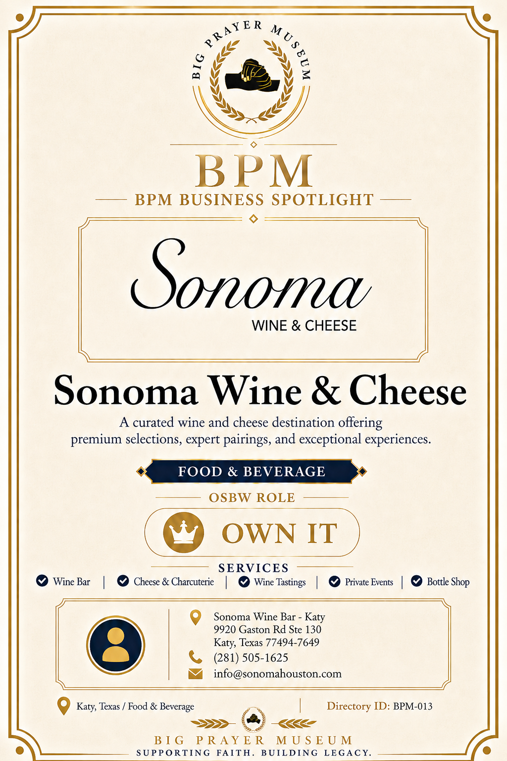 Sonoma Wine & Cheese business card