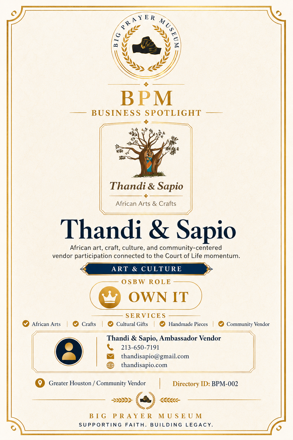 Thandi & Sapio business card