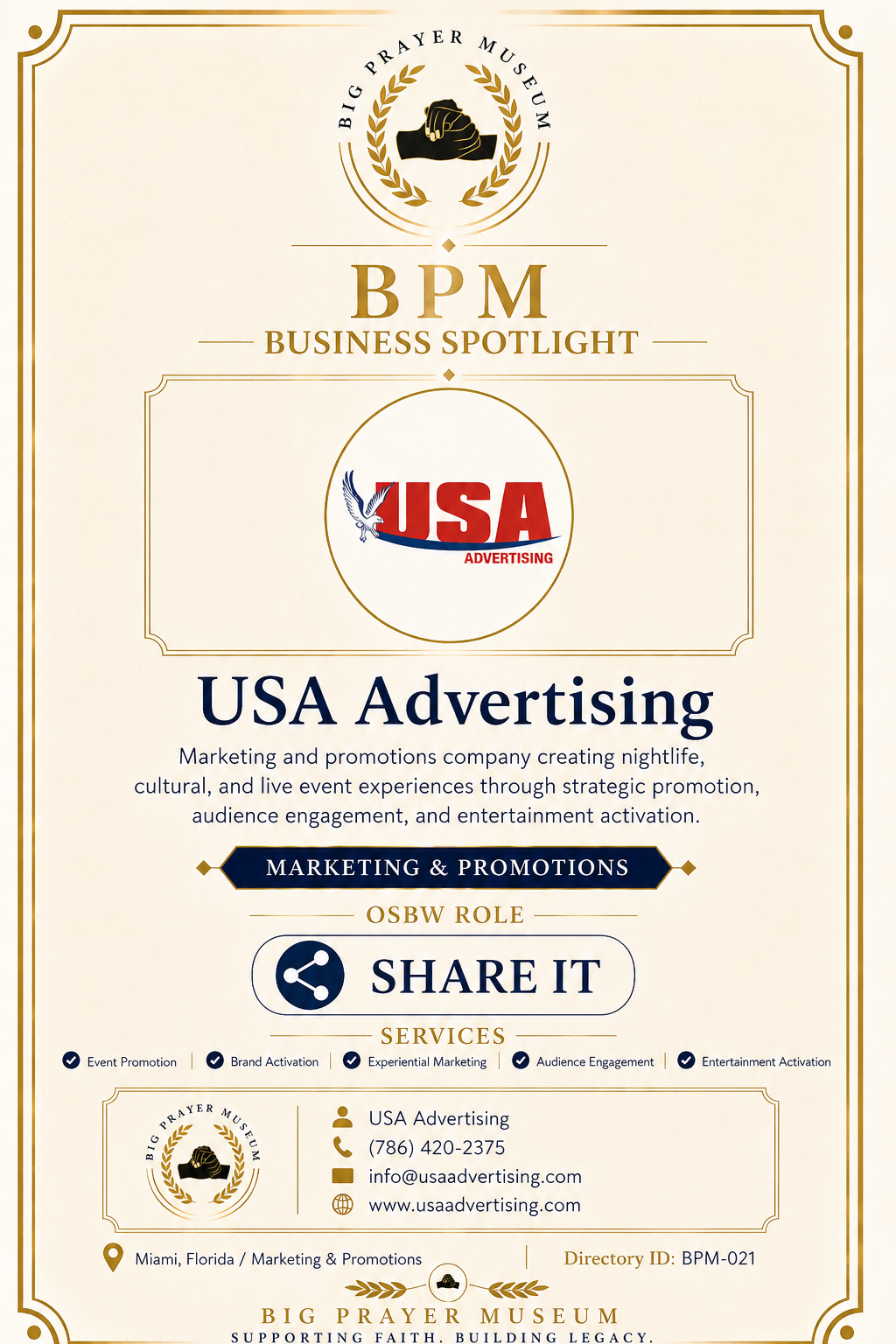 USA Advertising business card