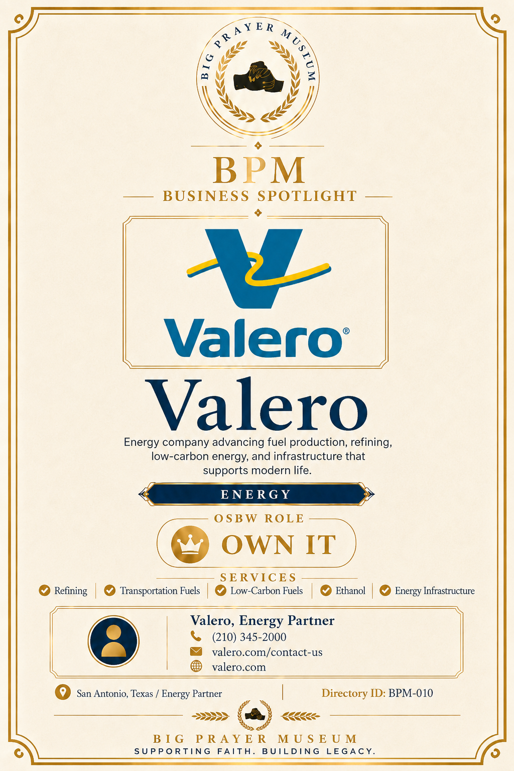 Valero business card