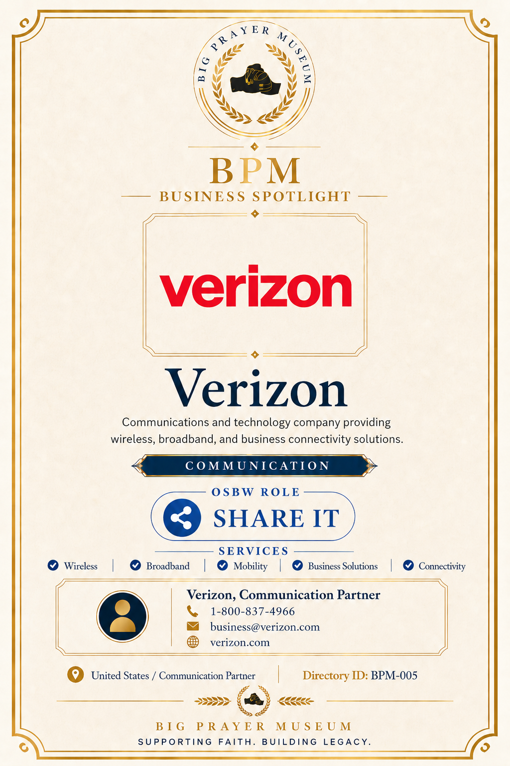 Verizon business card