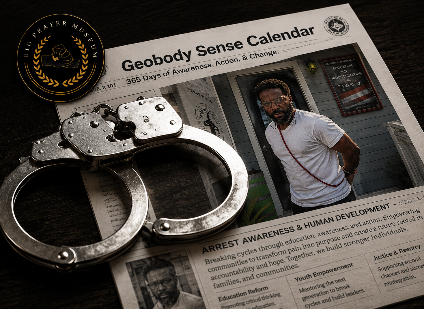 Handcuffs resting on a newspaper representing the Arrest Awareness public awareness initiative