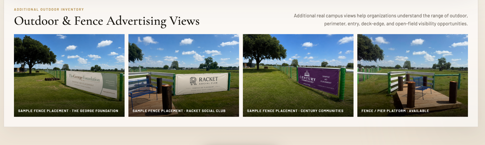 Illustrative outdoor and fence advertising placements at Big Prayer Museum